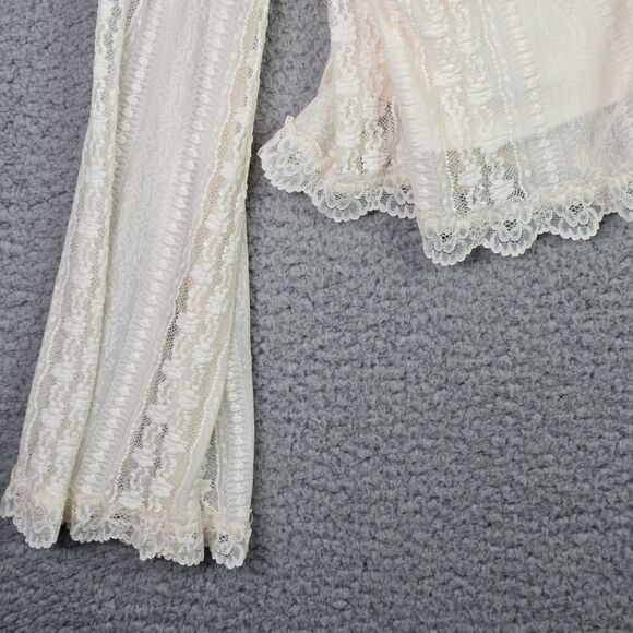 Arula Boho Lace Blouse 2X Cream NWT Scalloped Romantic Ruched Tie Sheer Sleeve - Picture 9 of 16